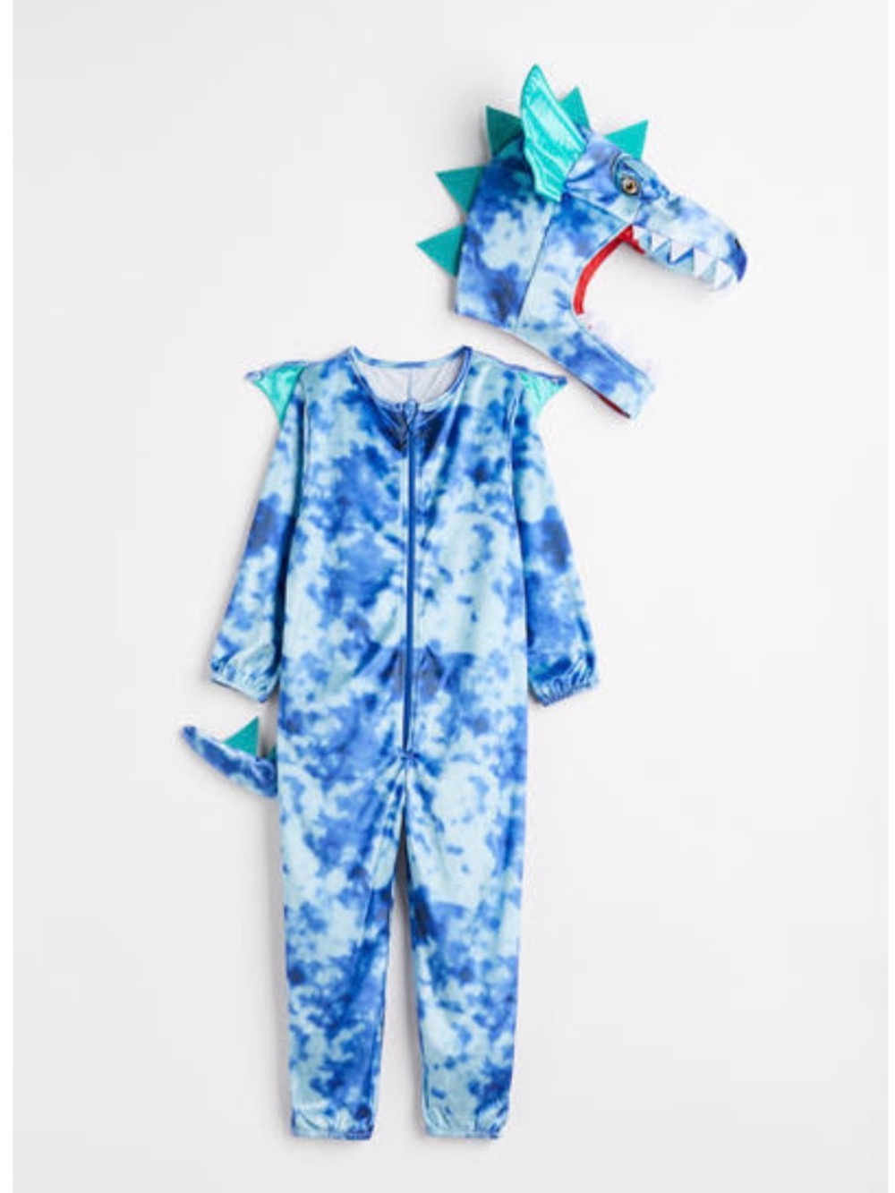 H&M Blue Tie-Dye Dinosaur One-Piece with Hood and Tail